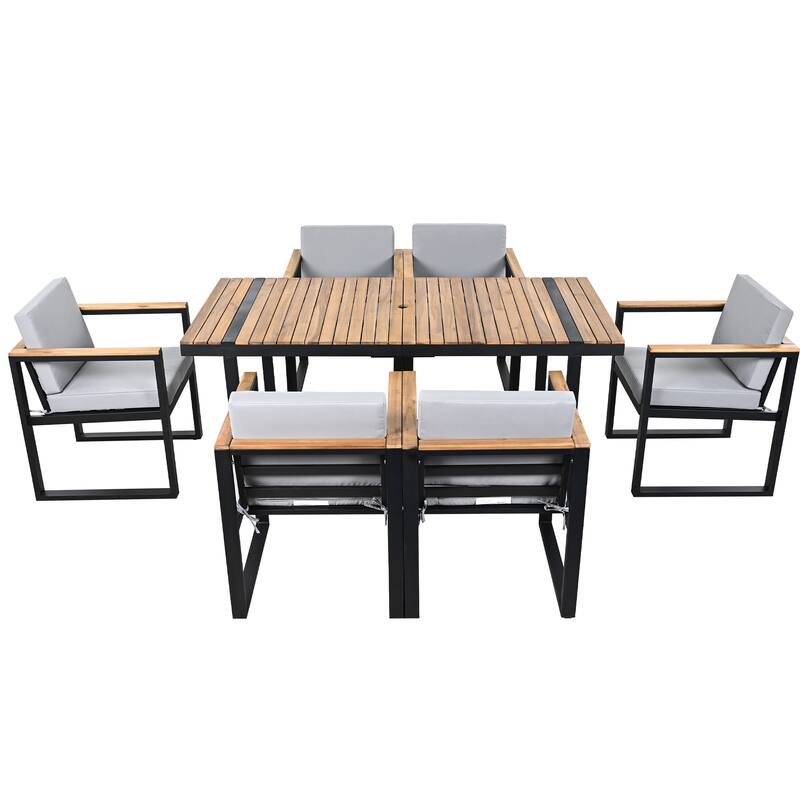 Modern 7 Pieces Outdoor Dining Set with Removable Cushions, Patio Dining Table and Chair Set for Patio, Backyard 7 Pack