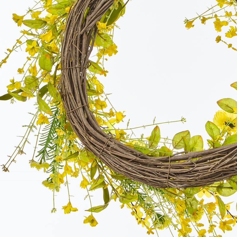 24" Spring Poppy/Forsythia Wreath