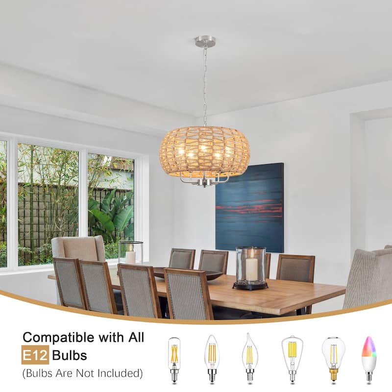 5-Light Rustic Candlestick Hanging Island Chandelier Lighting for Dining Room