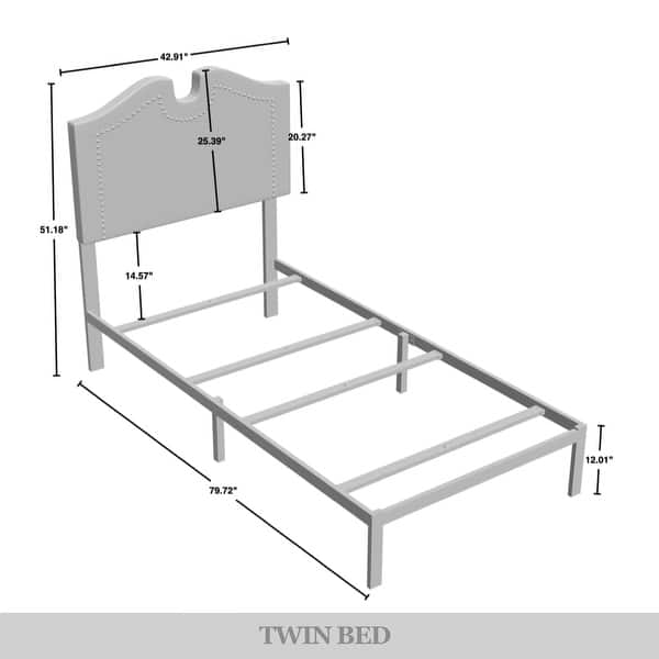 dimension image slide 1 of 4, CraftPorch Modern Linen Nailhead Curvaceous Upholstered Bed