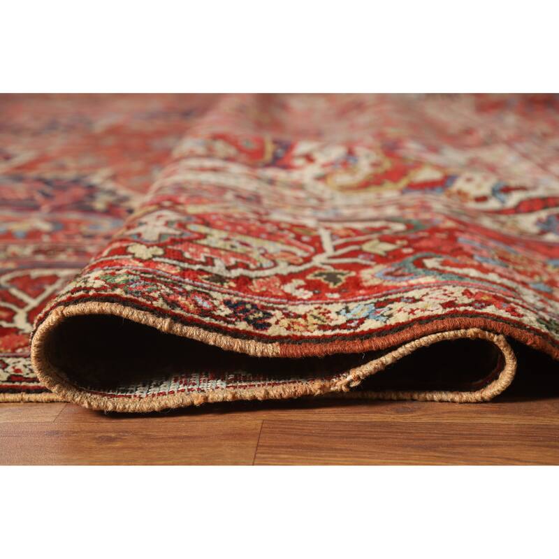 Hand Knotted Oriental 100% Wool Carpet Traditional Medallion Oranges & Rust Heriz (serapi) Area Rug - 12' 4'' X 9' 11''