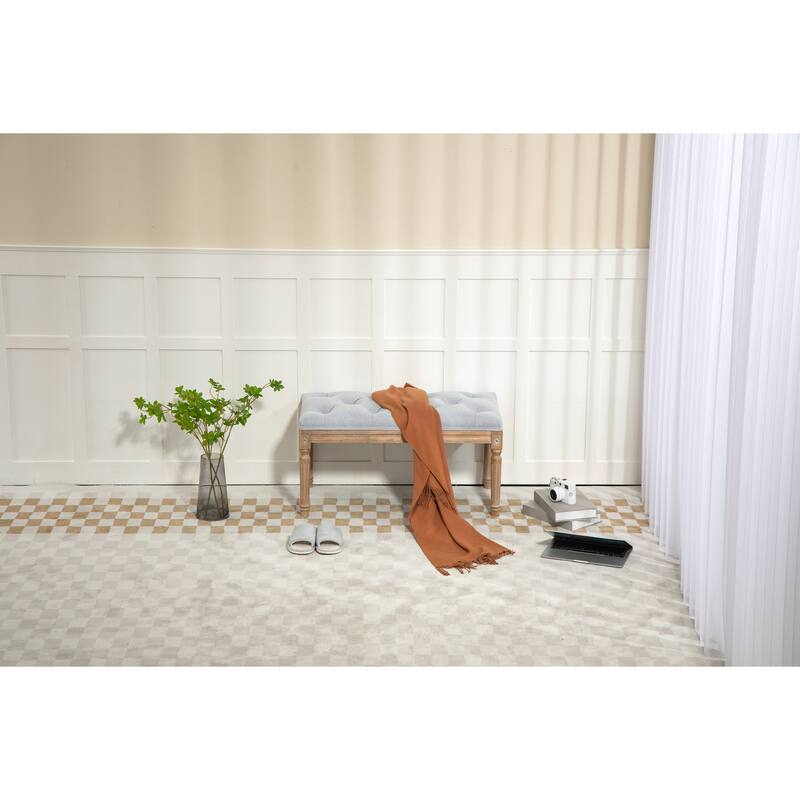 Traditional Rectangle Tufted Ottoman Bench - Light Gray