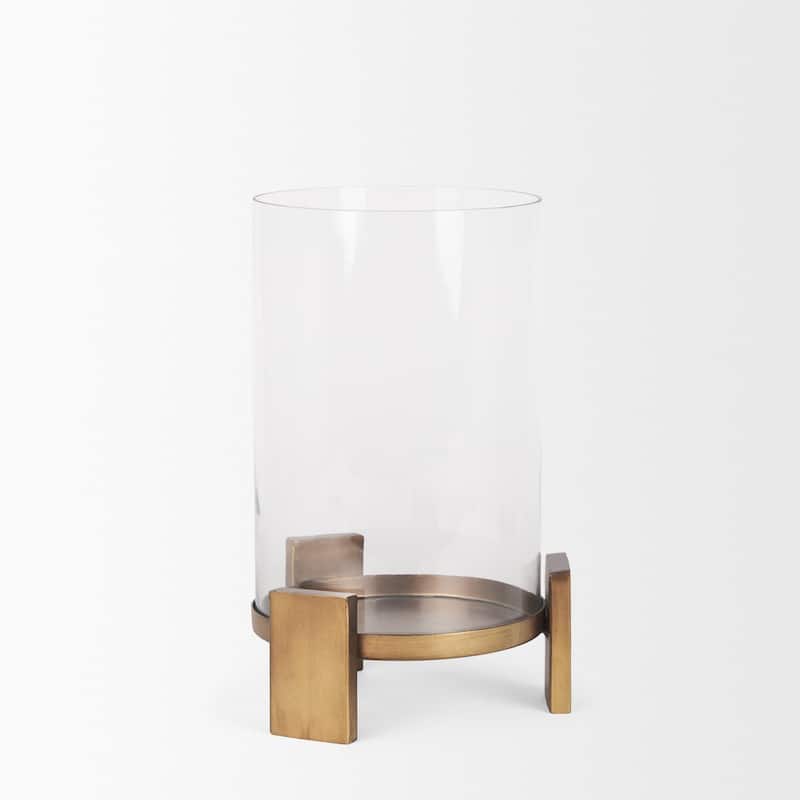 Price Small Antiqued Gold Metal w/ Glass Hurricane Candle Holder - 8.0L x 8.0W x 11.5H