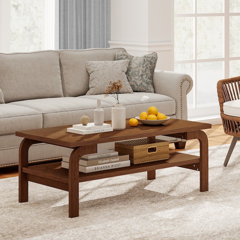 Gymax 47'' Rectangular Coffee Table w/ Storage Shelf & Curved Legs for