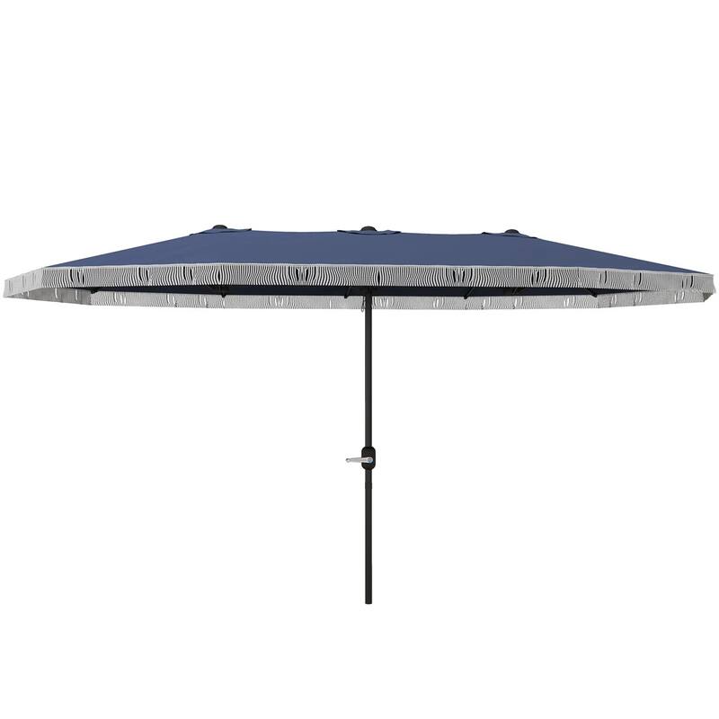 Large Double Rectangle Patio Umbrella with Crank Lift and UV Protection Steel Pole Fringe