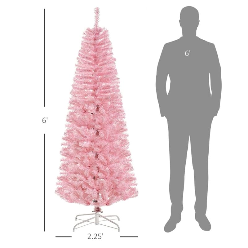 Pink Plastic Steel Slim Pencil Christmas Tree with 618 Tips and Stand - 27" Dia x 72" H