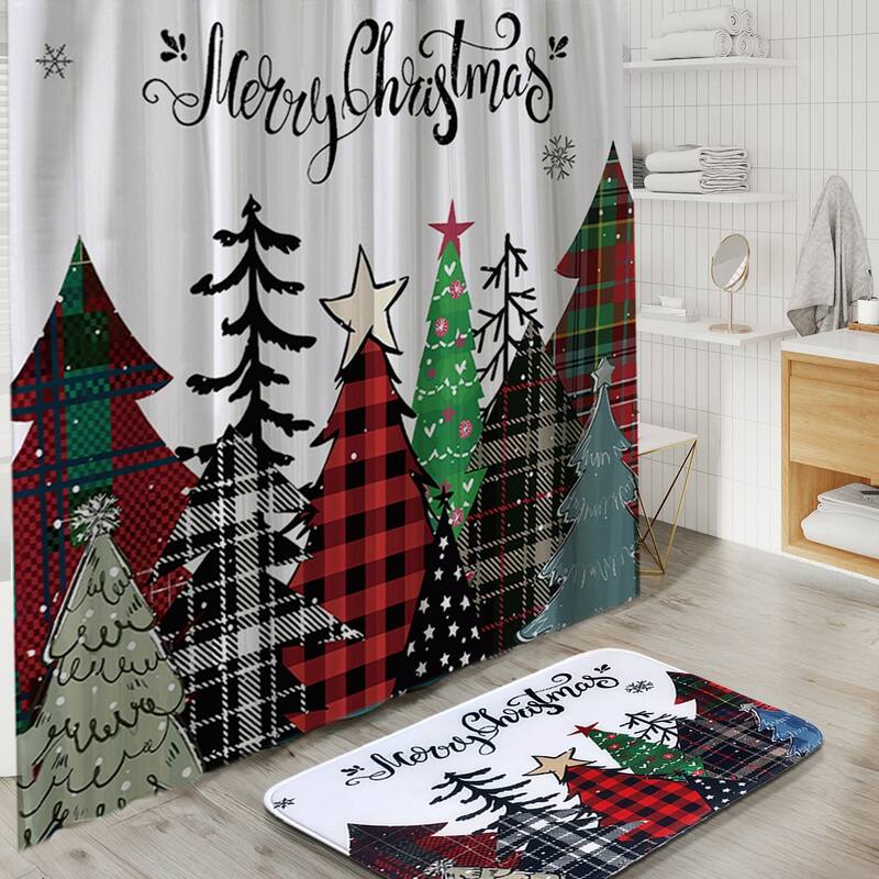 Empyrean Christmas Bathroom Set - Holiday Shower Curtain & Accessories with Soap Dispenser, Toilet Brush & Trash Can