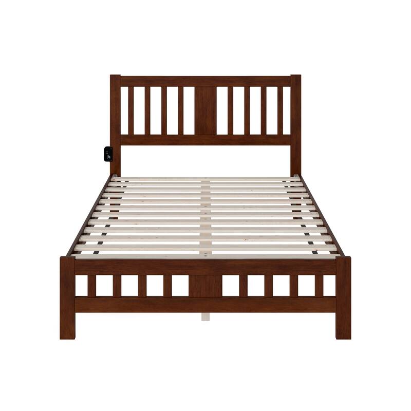Full Bed with Footboard - Walnut Finish, Solid Wood Frame, No Foundation Needed, Bedroom Furniture