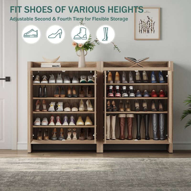 Set of 2 Modern Natural Rattan Shoe Cabinets - 41 x 32.4 x 14.8