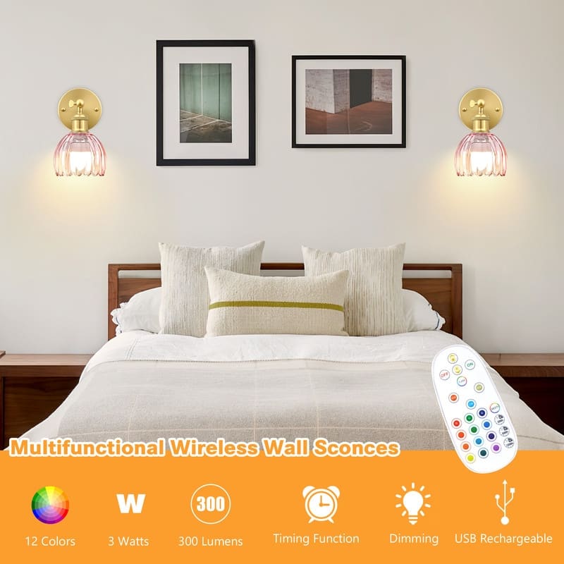 Adjustable Vintage Wall Sconce with Amber Tulip Glass Brass Fixture with Switch Ideal for Bedroom Hallway or Entry