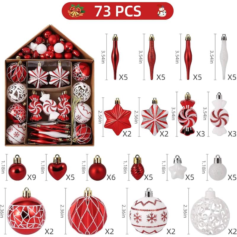 73 Pcs Christmas Decoration Ball Ornaments Set for Holiday Party Wedding - N/A