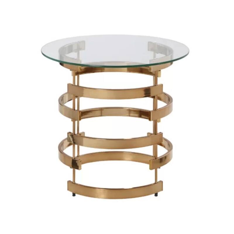 21" Champagne Glass And Iron Round End Table - 23.25x23.25x21.25