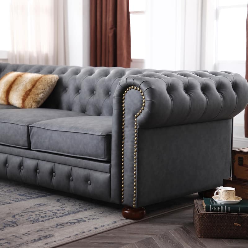Classic Chesterfield Faux Leather Sofa Couch