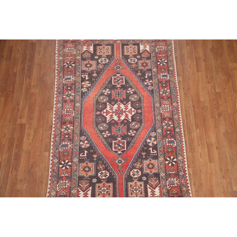 Hand Knotted Oriental 100% Wool Carpet Traditional Tribal Greys & Charcoal Hamedan Area Rug - 7' 1'' X 4' 2''