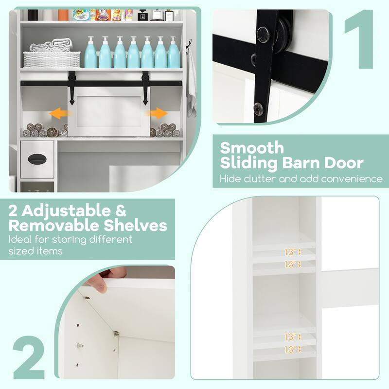 Gymax Over The Toilet Storage Cabinet w/ Sliding Barn Door Adjustable