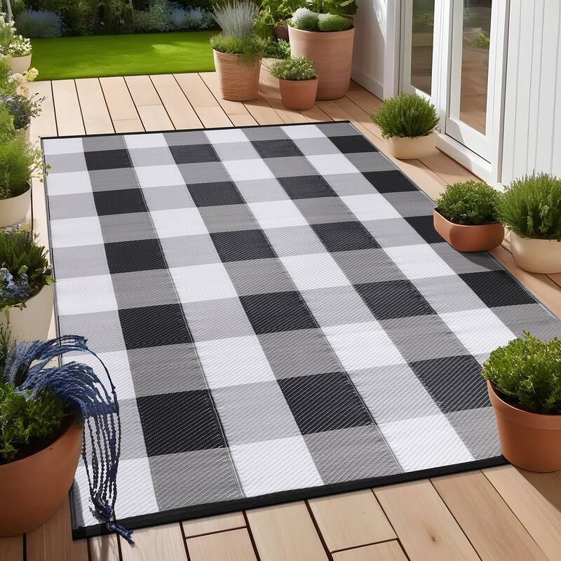 Beverly Rug Buffalo Plaid Outdoor Rug Waterproof for Patio, RV Camping