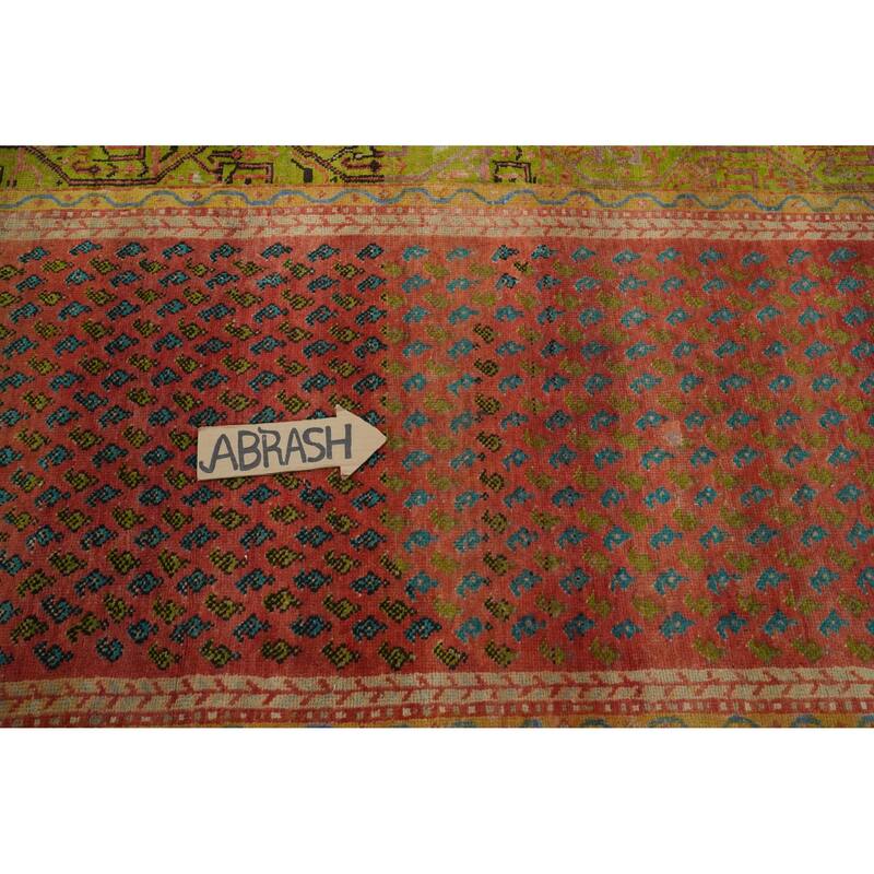 Hand Knotted Oriental 100% Wool Carpet Traditional Geometric Oranges & Rust Botemir Runner Rug - 9' 10'' X 3' 6''