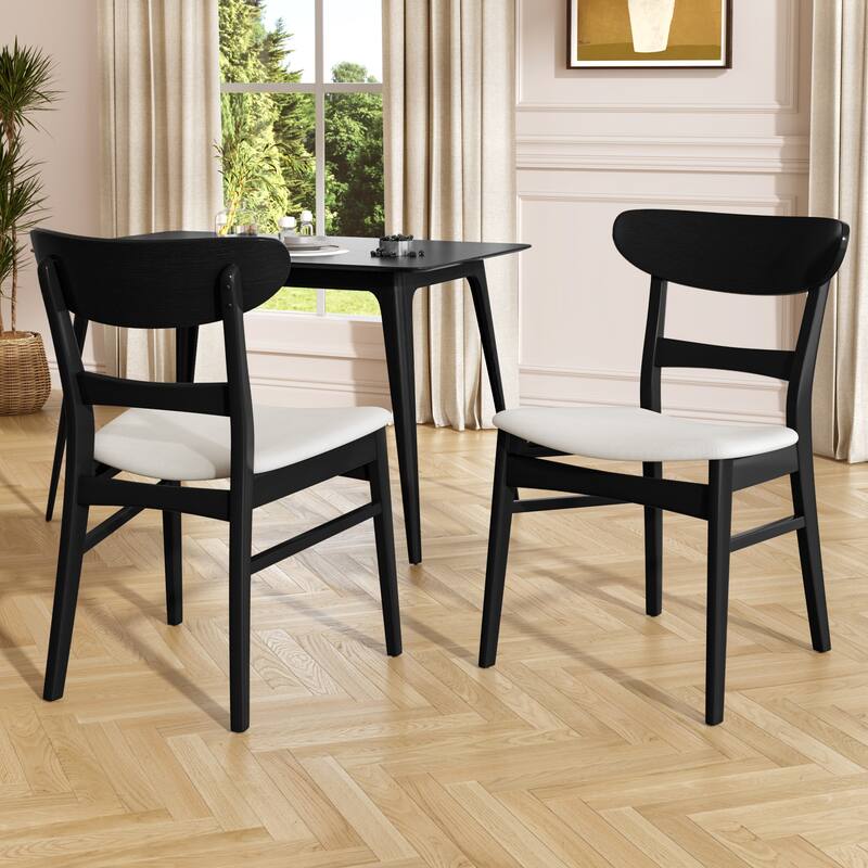 Modern Set of 2 Dining Chairs with Backrest Upholstered Seat, Rubberwood Legs, for Dining Room Living Room and Bedroom