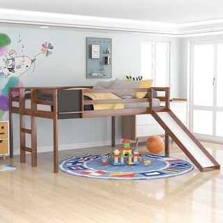 Full Size Pine Wood Loft Bed with Convertible Slide, Chalkboard, and Stairs, Solid Frame, Fun & Safe Design