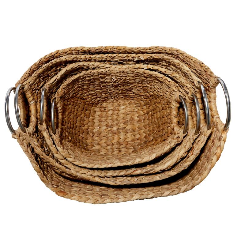 Seagrass Handmade Large Woven Decorative and Functional Storage Basket with Handles - Brown, White, Black