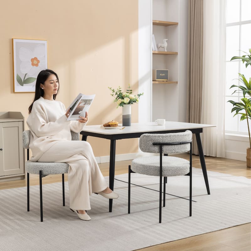 Black White 20.25" Round Dining Chairs with Iron Legs (Set of 2) - Black White