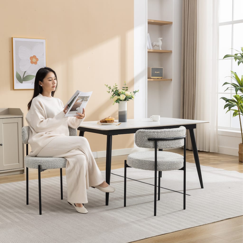 Modern 20.25" Round Dining Chairs with Iron Legs for Living Room (Set of 2)