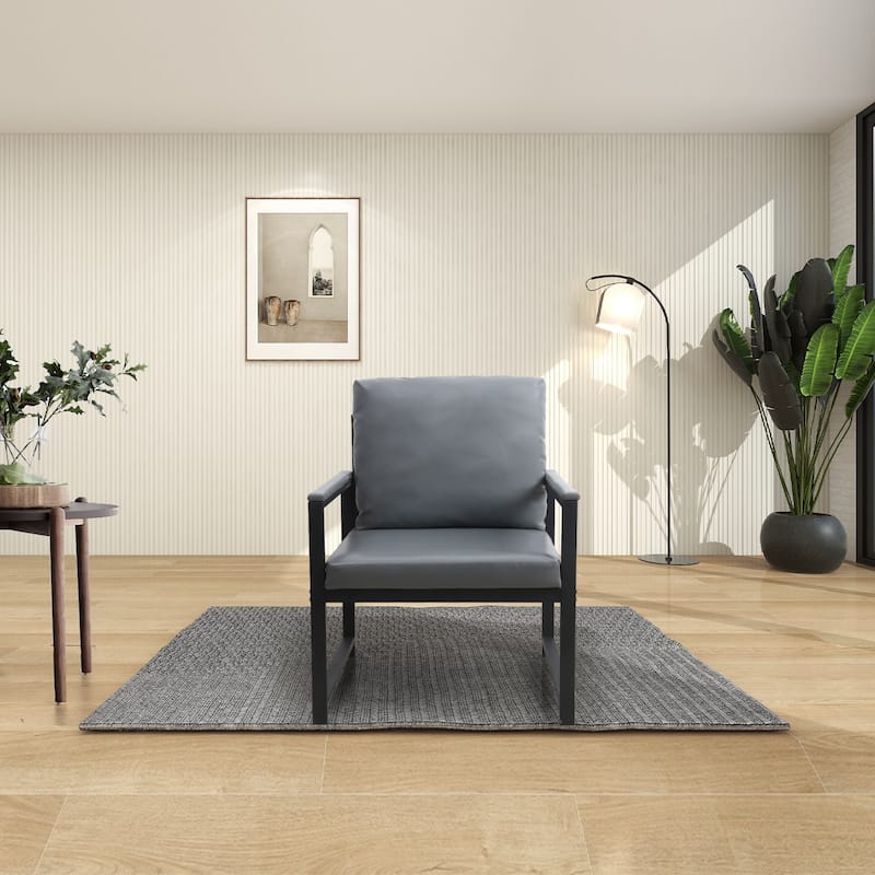 PU Leather Armchair with Metal Frame & Comfortable Cushion