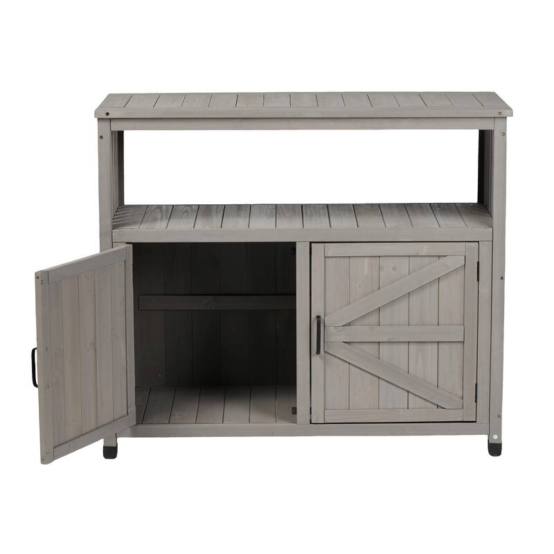 GDFStudio - Harbor Outdoor Solid Fir Wood Storage Bar Table with Slatted Design