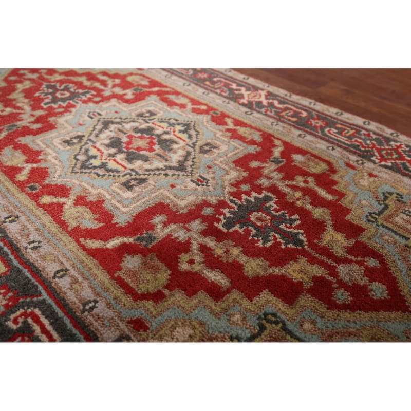 Geometric Red Heriz Serapi Indian Accent Rug Hand-Knotted Wool Carpet - 2'11"x 4'11"