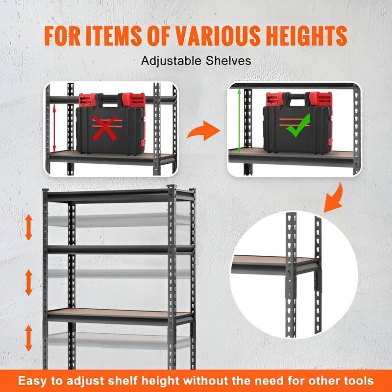 Adjustable Metal Storage Shelves 5 Tier Heavy Duty Utility Rack for Garage and Kitchen