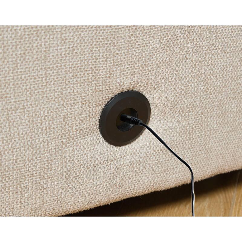 5-seat Modular Sectional Couch with Wireless Charging, Cup Holders & Book Storage, Beige Soft Linen Fabric