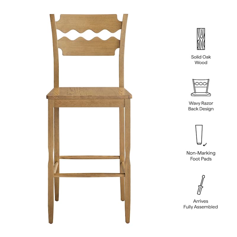 Jax Oak Wood Bar Stool With Wavy Razor Back