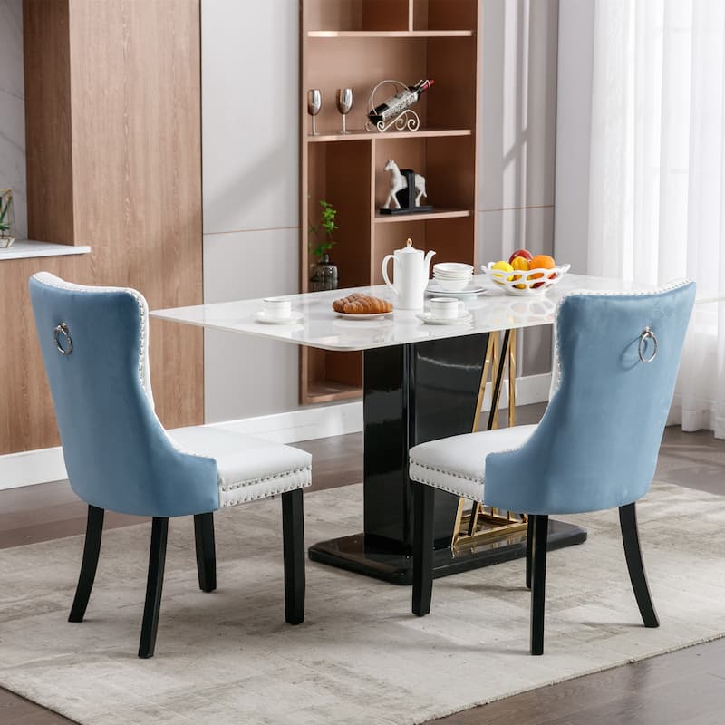 White Tufted Upholstered Dining Chair, 2-Pcs Nail Head Trim Chairs, Leisure Chairs with Wood Legs, Coffee Shop Side Chair