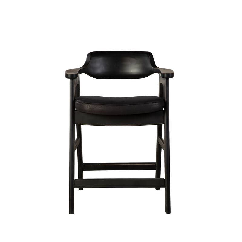 Zsy Counter Stool Chair, Open Back, Black Birch Wood and Faux Leather
