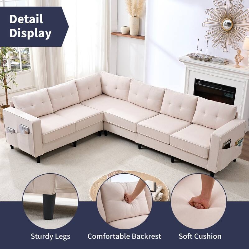 Mixoy 108"Snowflake Velvet Oversized Modular Sectional Sofa,L-Shaped Sectional Sofas with Side Pocket,Large 6 Seater Corner Sofa