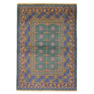ECARPETGALLERY Hand-knotted Afghan Green Wool Rug - 3'3 x 4'9