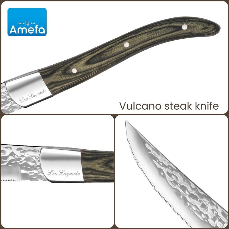 Amefa Set of 6 Lou Laguiole Vulcano Steak Knives - Silver and Pakka Wood