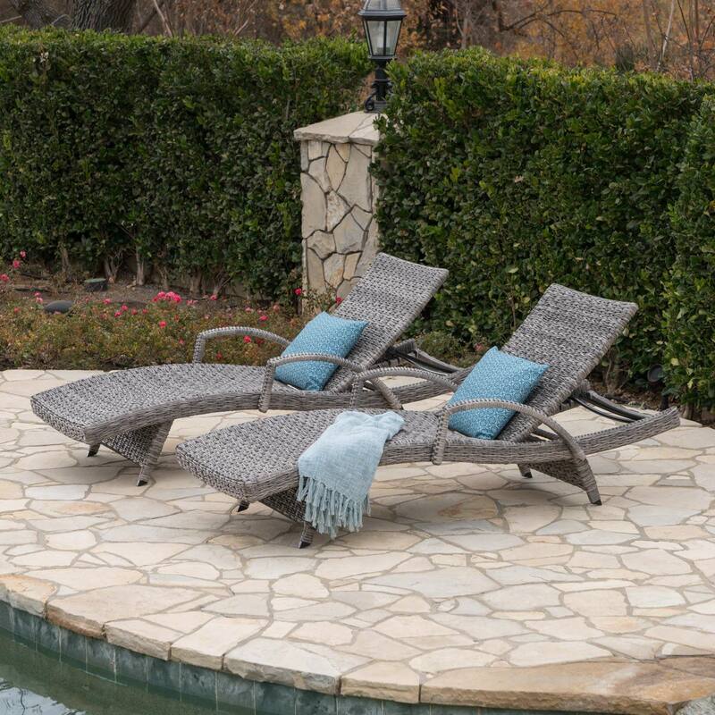 Rustic Outdoor Aluminum Frame Wicker Recliner Set of 2