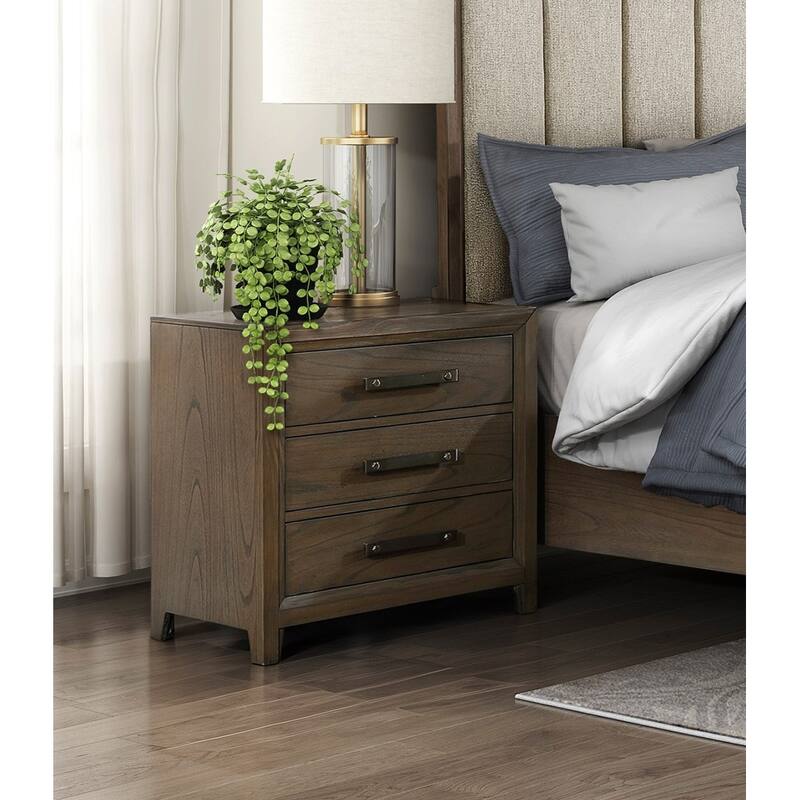 Classic Dark Walnut 3-Drawer Nightstand for Bedroom Furniture
