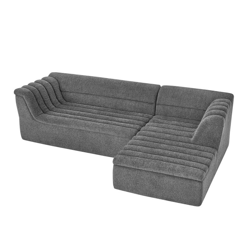 Modular Sectional Sofa with L-Shape Chaise Lounge, Chenille Upholstered Boneless Couch, Corner Sofa with Wave-Shaped Armrest - DARK GREY