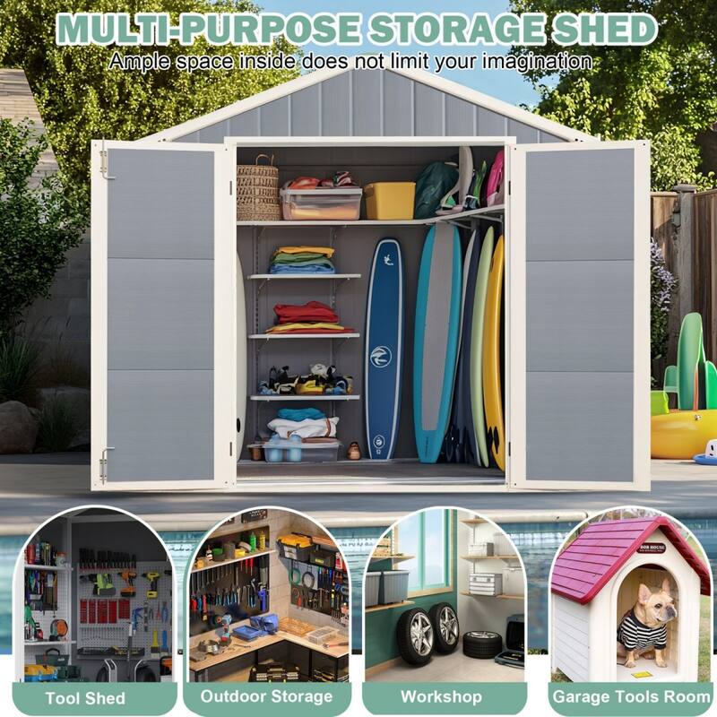 7.5x6.5FT Outdoor Resin Storage Shed, All-weather Plastic Shed w/Lockable