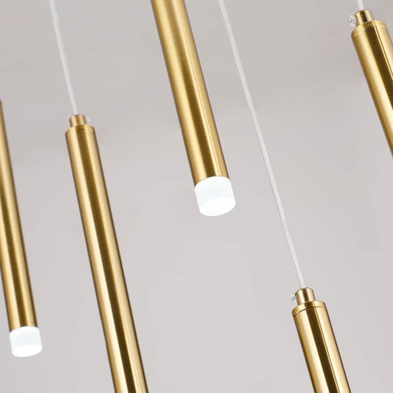 14 Light Linear LED Integrated in Black or Gold Cluster Chandelier, Luxury Kitchen Island Dining Room Pendant