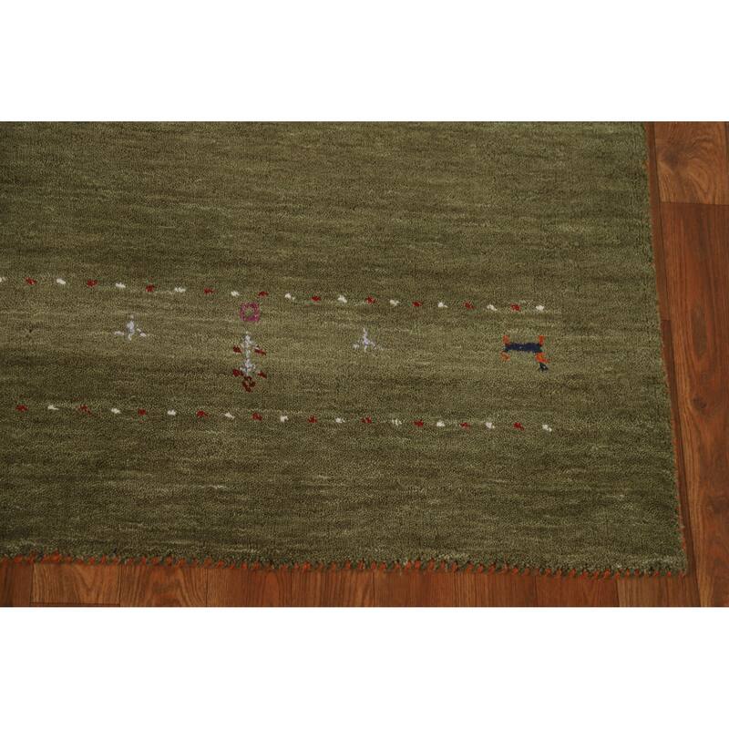 Hand Knotted Oriental 100% Wool Carpet Tribal Animal Pictorial Green Gabbeh Area Rug - 7' 8'' X 4' 11''