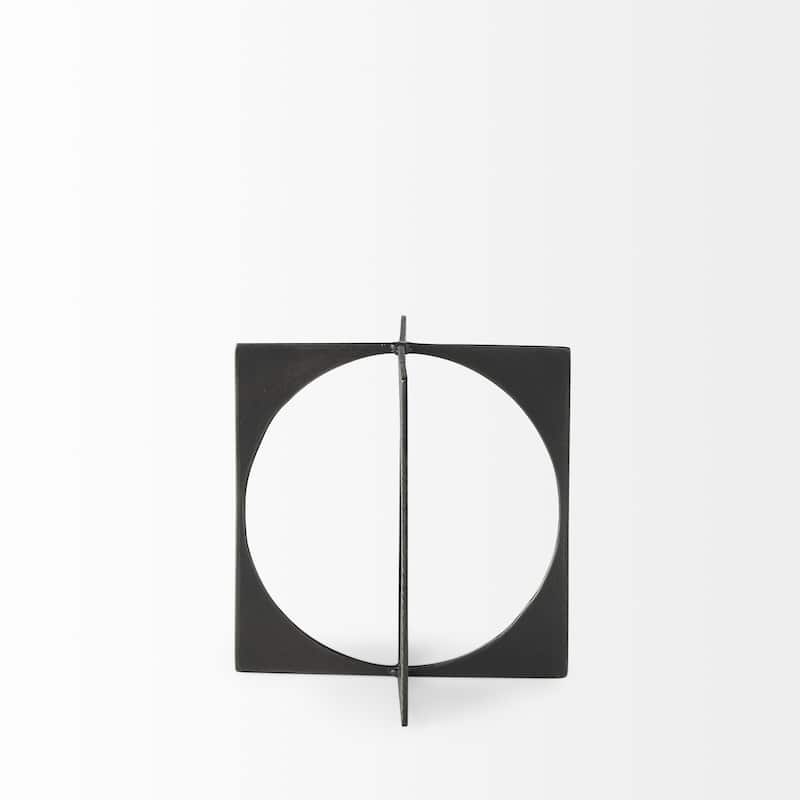Charcoal Gray Metal Circle Square Sculpture
