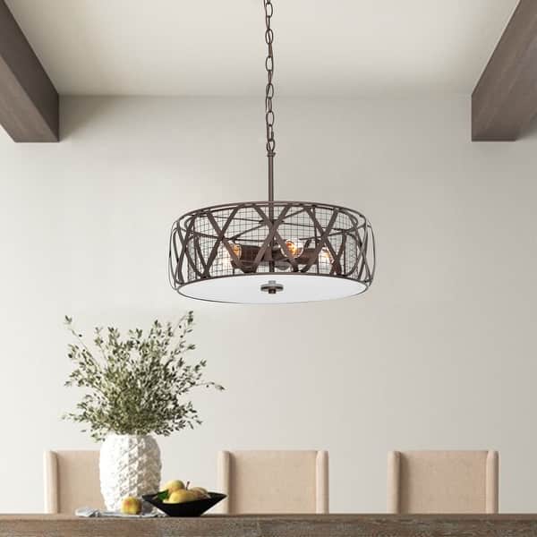 slide 2 of 6, Modern 5-Light Drum Metal Mesh Chandelier - 18.9"x18.9"x14.7"