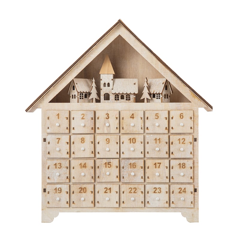 Glitzhome Christmas LED Lighted Wooden Countdown Advent Calendar - LED Lighted