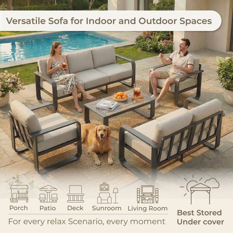 Spruce & Spring Outdoor Patio Furniture Set Aluminum Sofa Accent Chair