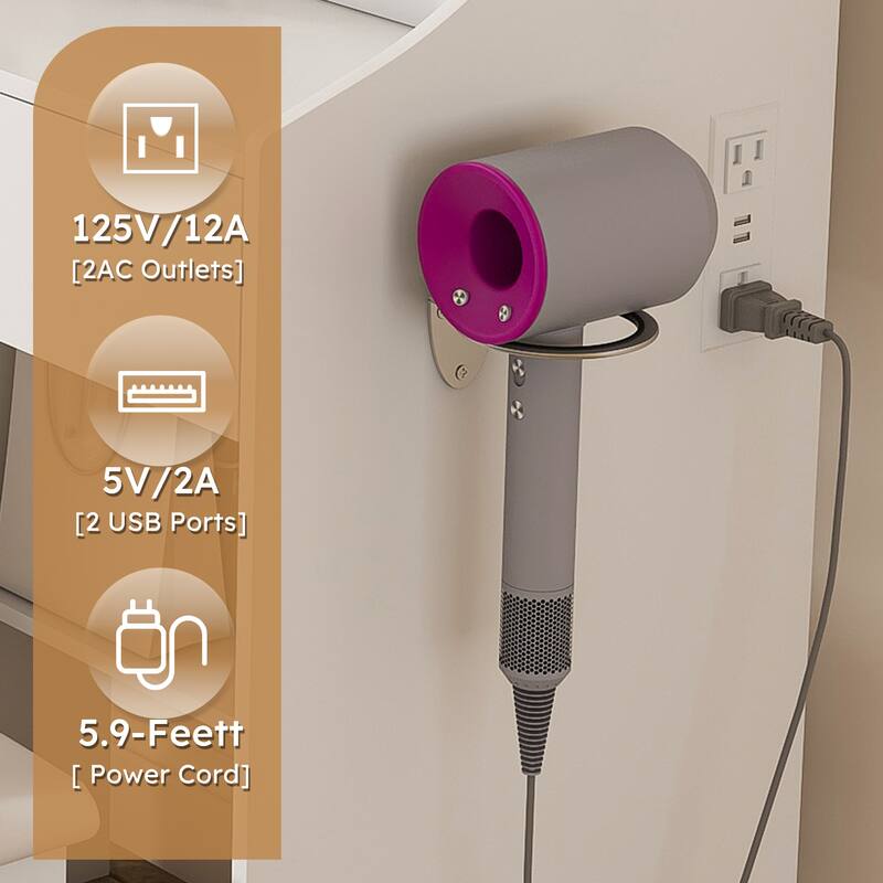 3-Color LED Vanity Mirror with Stool，Dressing Table for Bedroom, 2 Drawers & 5 Storage Cabinets (4 Open + 1 Hidden)