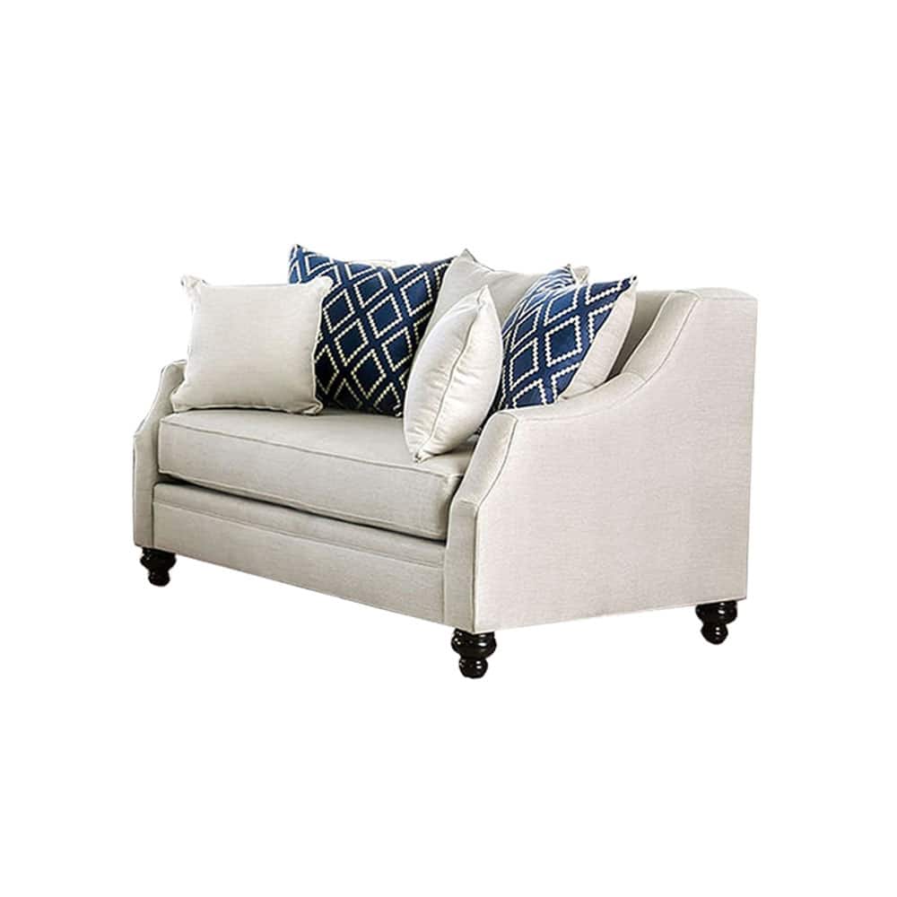 Burlap Weave Love Seat with Single Cushion Seat Design in Ivory