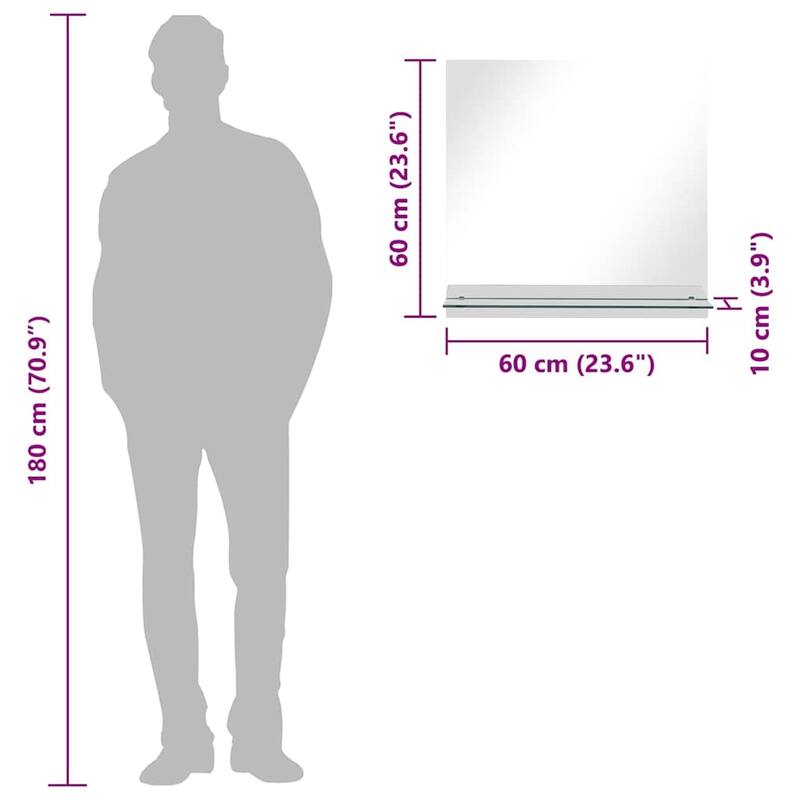 vidaXL Wall Mirror with Shelf Decoration Make Up Cosmetic Mirror Tempered Glass